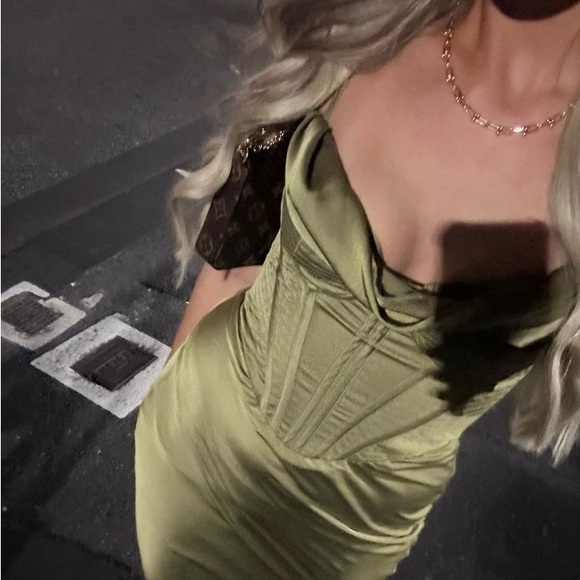 HOUSE OF CB 'Myrna' Olive Corset Slip Dress - Picture 4 of 12